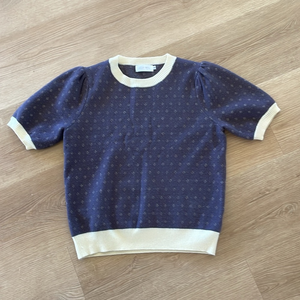 Knit Mix Short Sleeve Women's Sweater Size L light plum color
